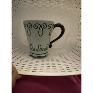 Chaleur Mug Ceramic Light Blue with Black Scroll Decoration Pre Owned